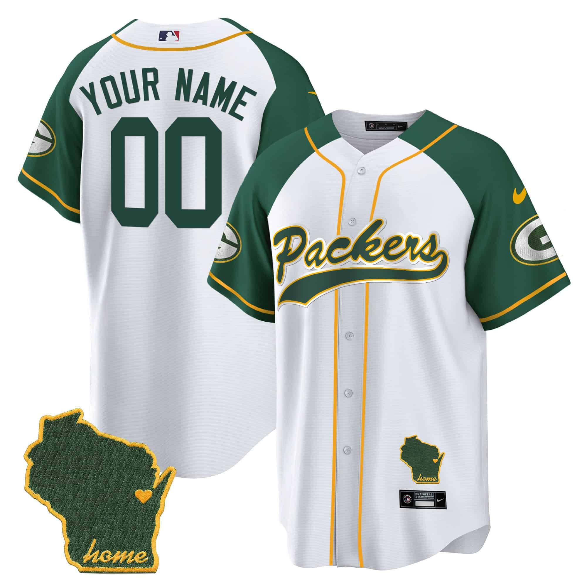 Men Green Bay Packers White 2024 Nike Home Patch Baseball Custom NFL Jersey style 1
